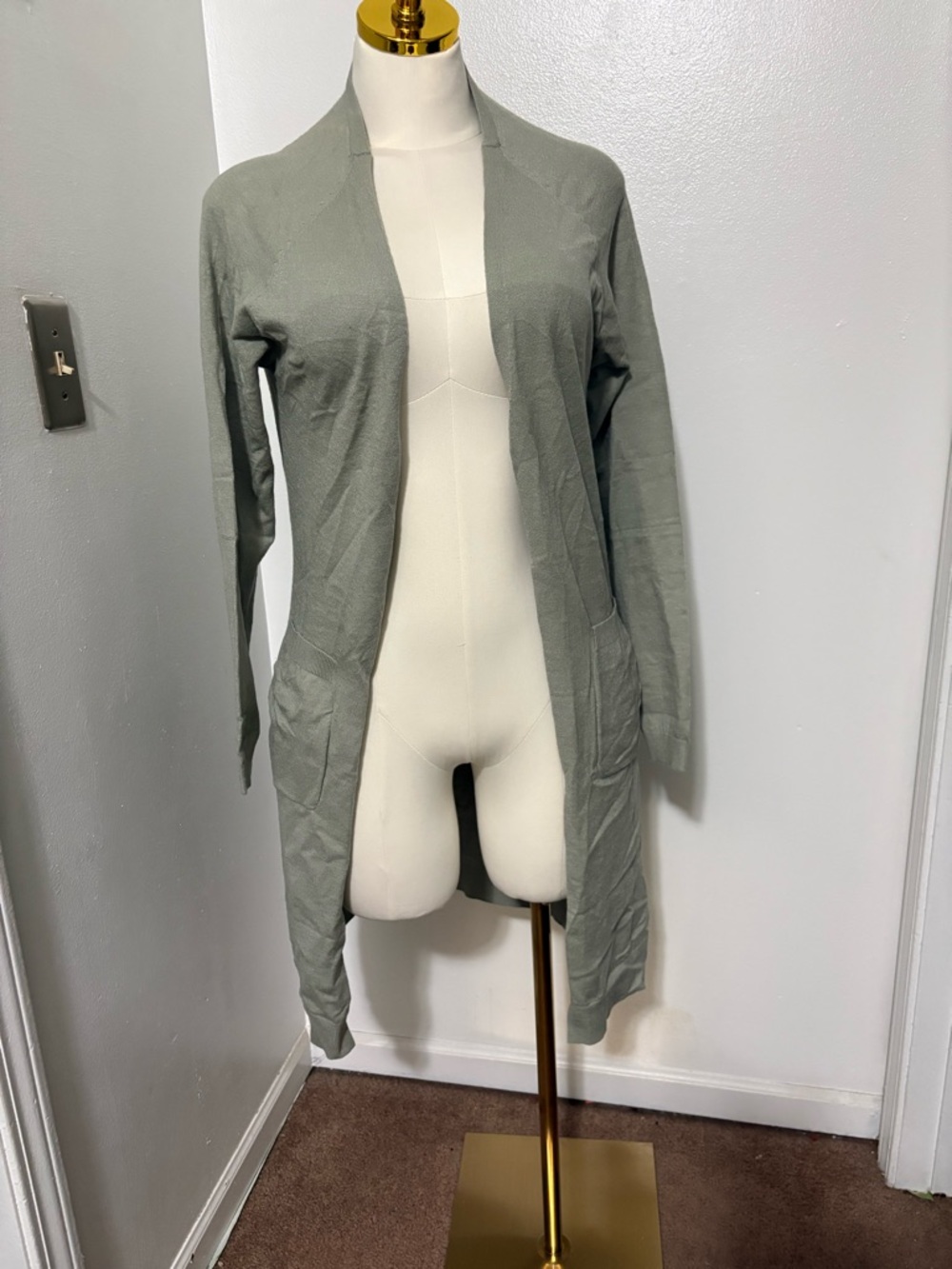 Heart & Hips Sage Open-Front Long Cardigan